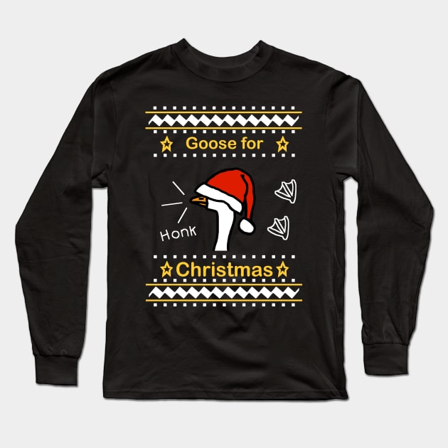 Funny Goose Ugly Christmas Sweater Long Sleeve T-Shirt by ellenhenryart